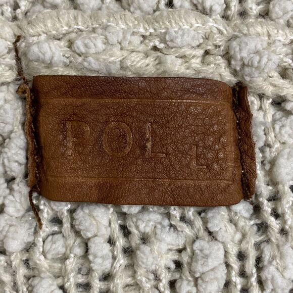 POL Womens Cream Acrylic Blend Popcorn Chenille V-Neck Pullover Hooded Sweater L - Picture 8 of 10